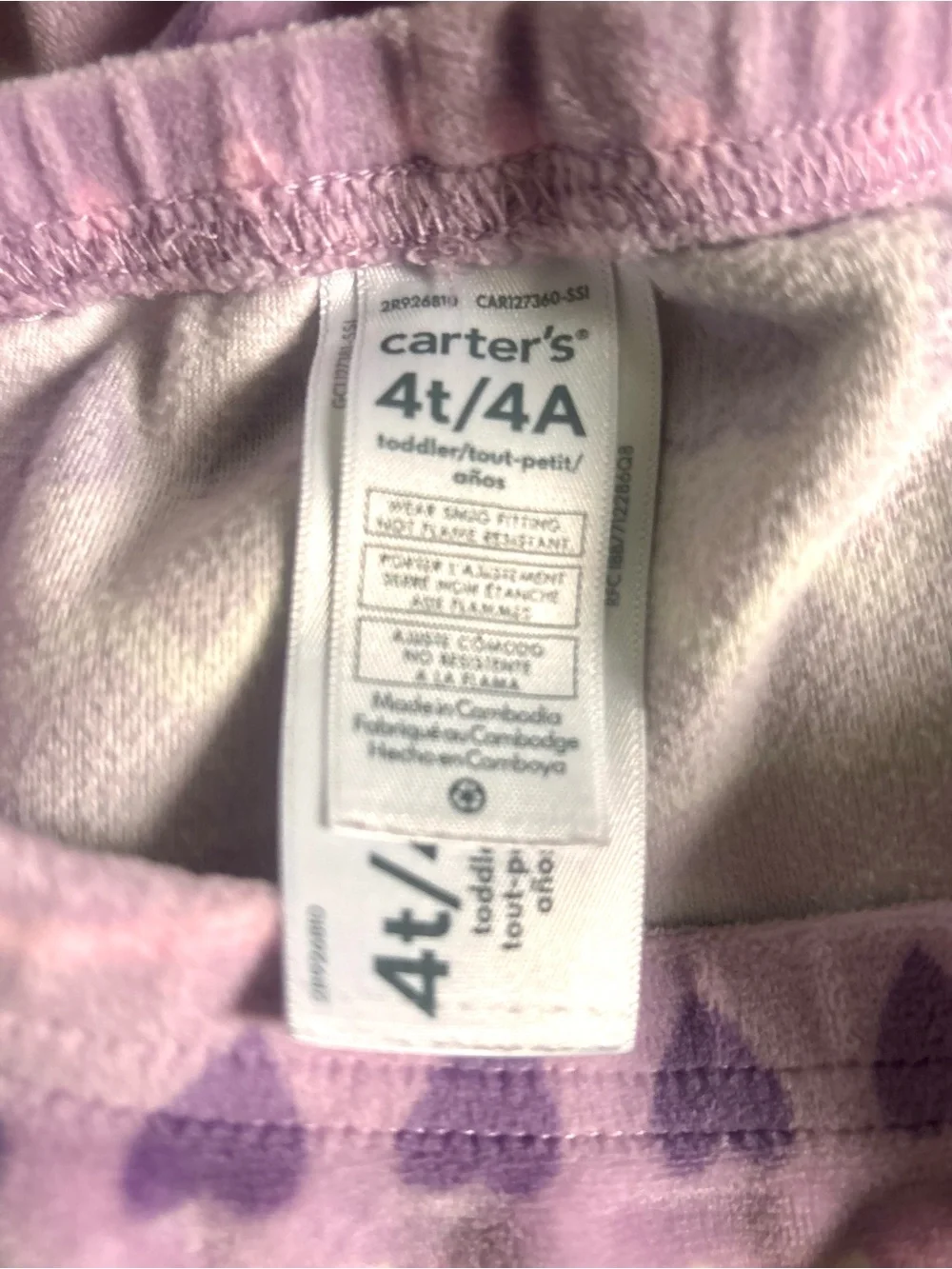 Carters Purple & White Fair Isle Heart 2 Pc Soft Long Sleeve/ Pants Pajamas- 4T.